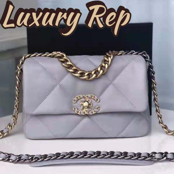 Replica Chanel Women 19 Flap Bag Lambskin Iridescent Gold Silver-Tone Metal Grey 3