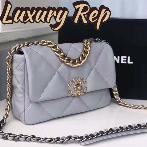 Replica Chanel Women 19 Flap Bag Lambskin Iridescent Gold Silver-Tone Metal Grey 6