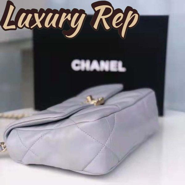 Replica Chanel Women 19 Flap Bag Lambskin Iridescent Gold Silver-Tone Metal Grey 7