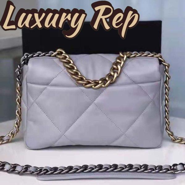 Replica Chanel Women 19 Flap Bag Lambskin Iridescent Gold Silver-Tone Metal Grey 8