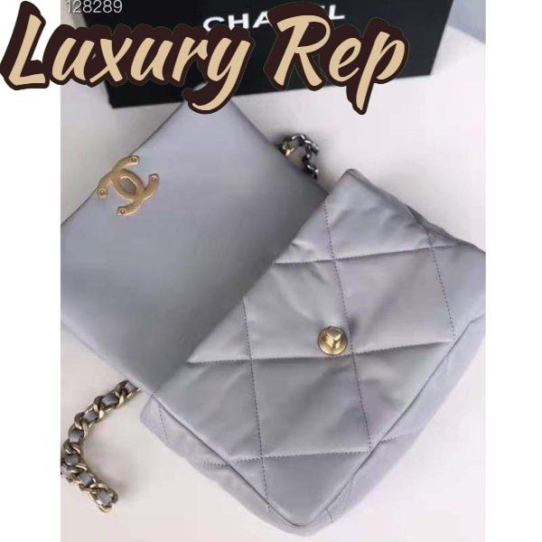 Replica Chanel Women 19 Flap Bag Lambskin Iridescent Gold Silver-Tone Metal Grey 9