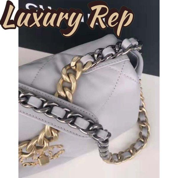 Replica Chanel Women 19 Flap Bag Lambskin Iridescent Gold Silver-Tone Metal Grey 10