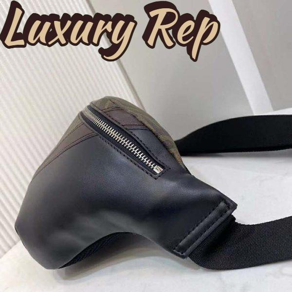 Replica Fendi Men Belt Bag Brown Fabric FF Motif Black Leather 6