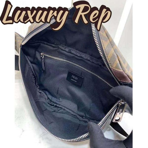 Replica Fendi Men Belt Bag Brown Fabric FF Motif Black Leather 7
