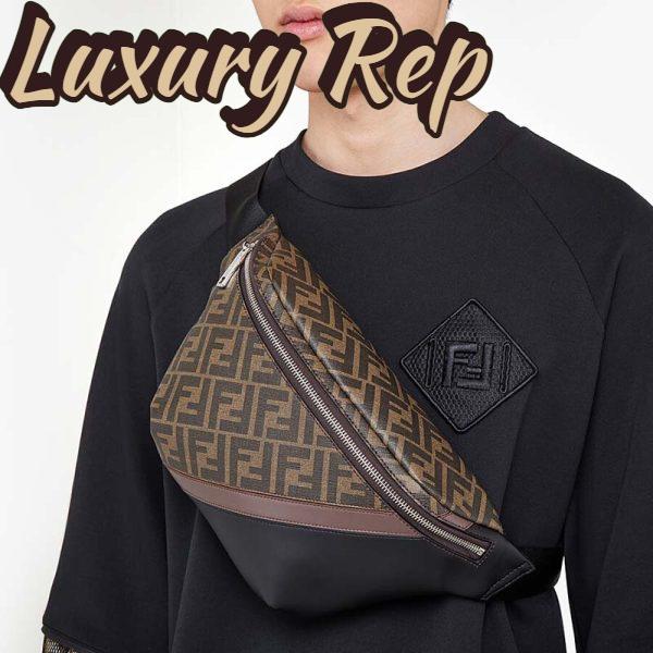 Replica Fendi Men Belt Bag Brown Fabric FF Motif Black Leather 8
