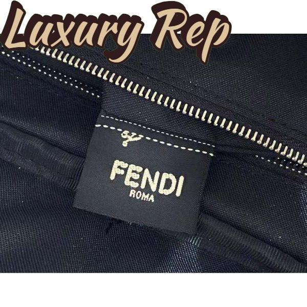 Replica Fendi Men Belt Bag Brown Fabric FF Motif Black Leather 13