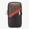 Replica Fendi Men Slim Messenger Textured Brown Fabric Bag FF Motif 17