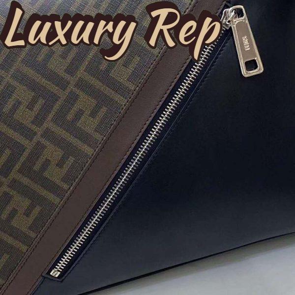 Replica Fendi Men Slim Messenger Textured Brown Fabric Bag FF Motif 13