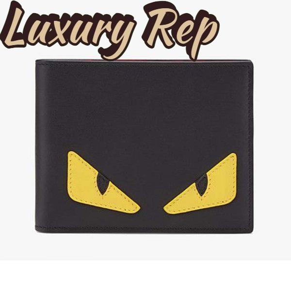 Replica Fendi Unisex Coin Wallet Black Calfskin Colour-Block Bag Bugs Eye Inlays