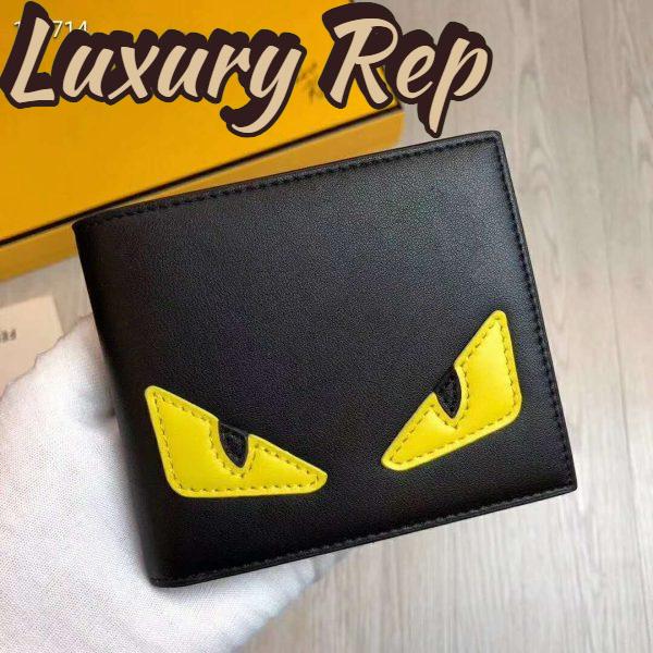 Replica Fendi Unisex Coin Wallet Black Calfskin Colour-Block Bag Bugs Eye Inlays 3