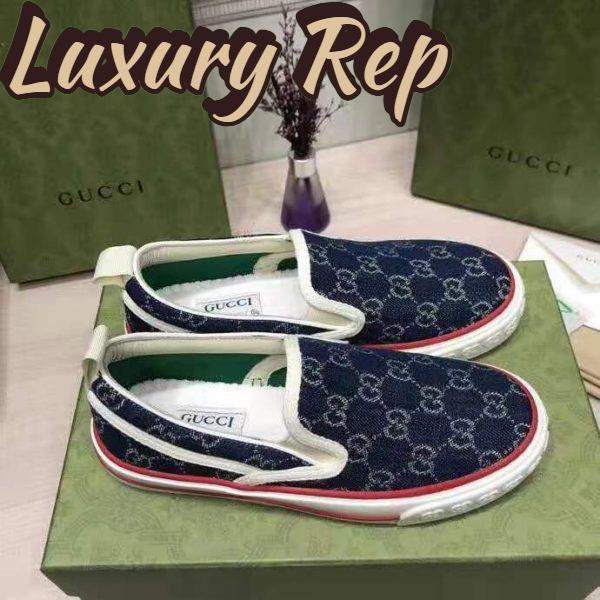 Replica Gucci Unisex Gucci Tennis 1977 Slip-On Sneaker Eco Washed Organic GG Jacquard Denim 4