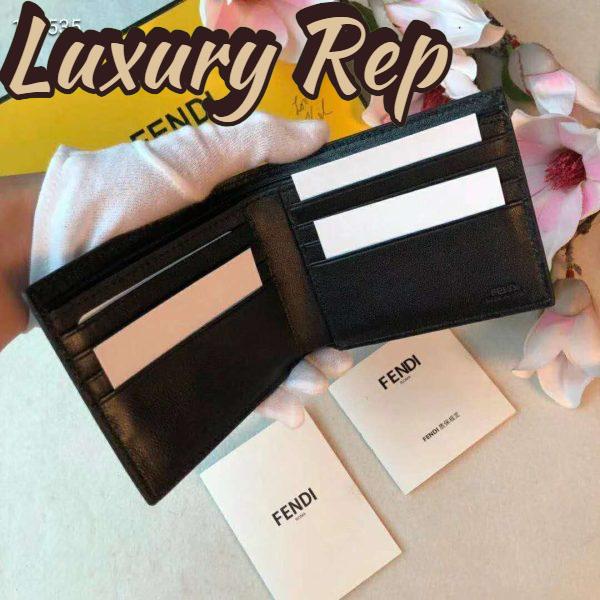 Replica Fendi Unisex Wallet Black Leather Bi-Fold Wallet Brown Black Calfskin 7