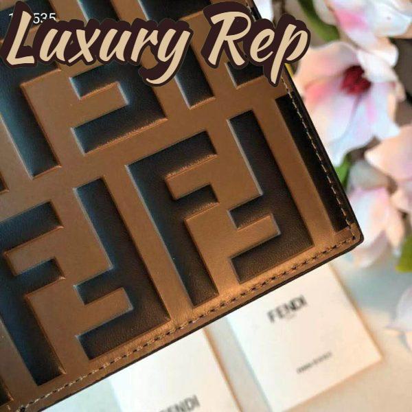Replica Fendi Unisex Wallet Black Leather Bi-Fold Wallet Brown Black Calfskin 10