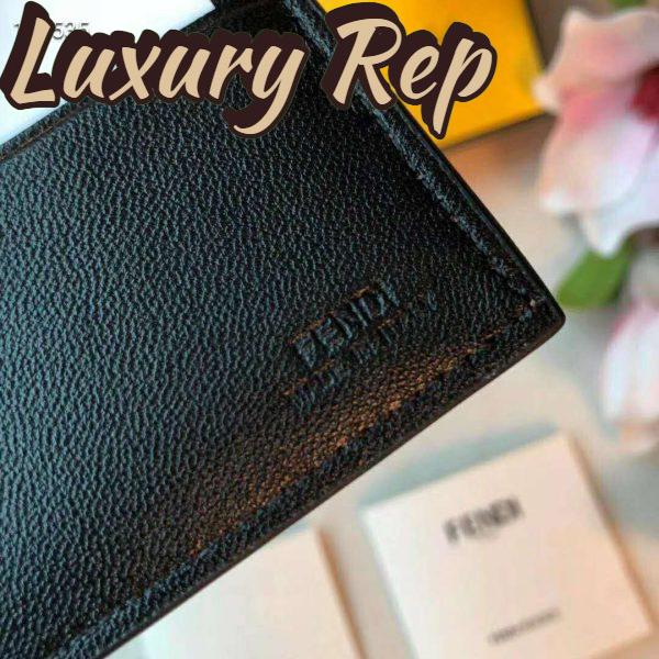 Replica Fendi Unisex Wallet Black Leather Bi-Fold Wallet Brown Black Calfskin 11