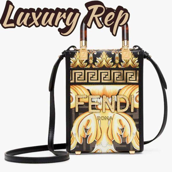 Replica Fendi Women Mini Sunshine Shopper Fendace Printed FF Leather Mini Bag