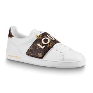 Replica Louis Vuitton LV Women Frontrow Sneaker in White Calf Leather and Brown Rubber