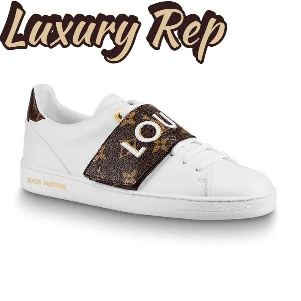 Replica Louis Vuitton LV Women Frontrow Sneaker in White Calf Leather and Brown Rubber