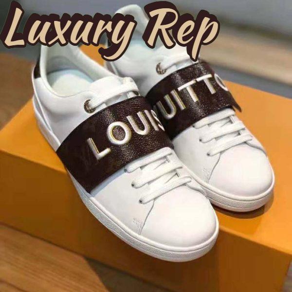 Replica Louis Vuitton LV Women Frontrow Sneaker in White Calf Leather and Brown Rubber 3
