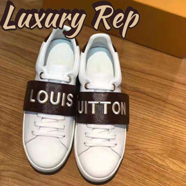 Replica Louis Vuitton LV Women Frontrow Sneaker in White Calf Leather and Brown Rubber 4