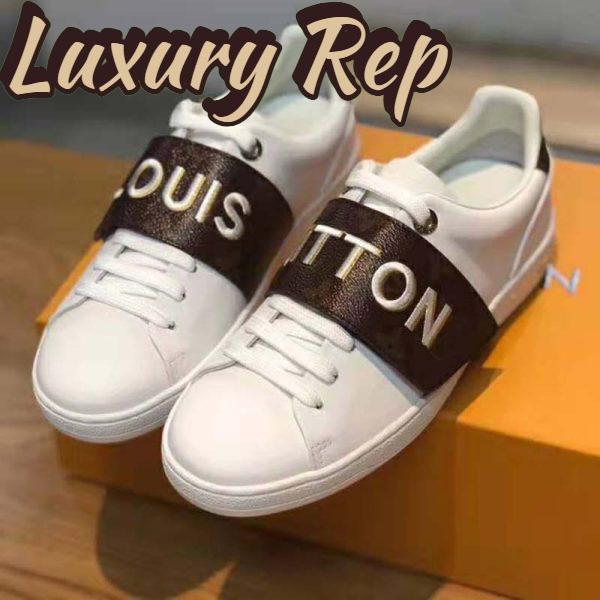 Replica Louis Vuitton LV Women Frontrow Sneaker in White Calf Leather and Brown Rubber 6