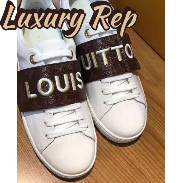 Replica Louis Vuitton LV Women Frontrow Sneaker in White Calf Leather and Brown Rubber 8