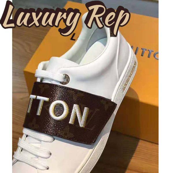 Replica Louis Vuitton LV Women Frontrow Sneaker in White Calf Leather and Brown Rubber 10