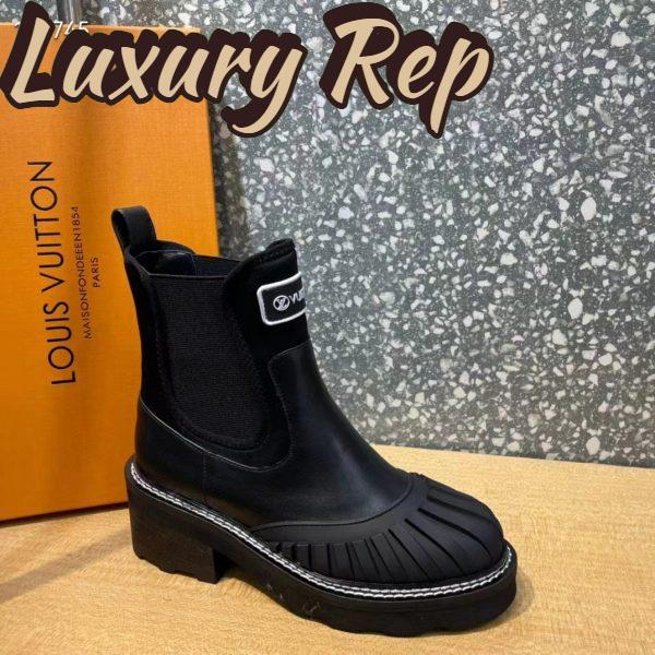 Replica Louis Vuitton Women Shoes LV Ruby Flat Ankle Boot Black Rubberized Calf Leather 3