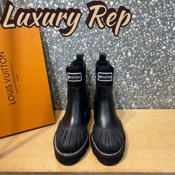 Replica Louis Vuitton Women Shoes LV Ruby Flat Ankle Boot Black Rubberized Calf Leather 5