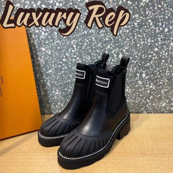 Replica Louis Vuitton Women Shoes LV Ruby Flat Ankle Boot Black Rubberized Calf Leather 8