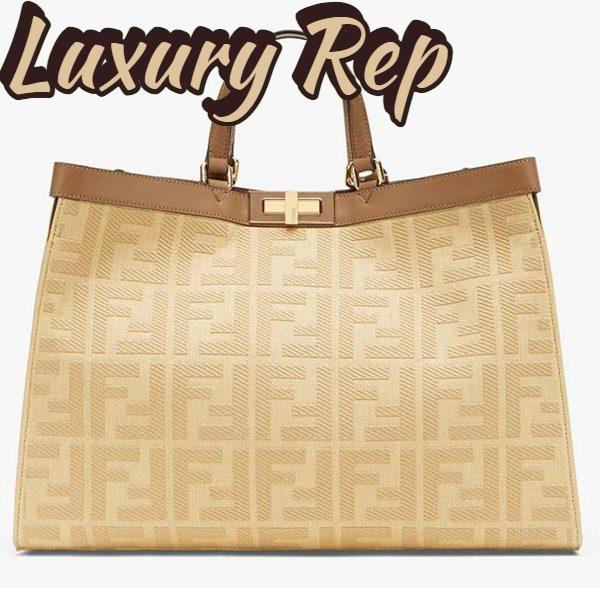 Replica Fendi Women Medium Peekaboo X-Tote Beige Canvas Bag-Brown 2