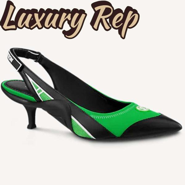 Replica Louis Vuitton Women Archlight Slingback Pump Green Technical Satin Calf Leather