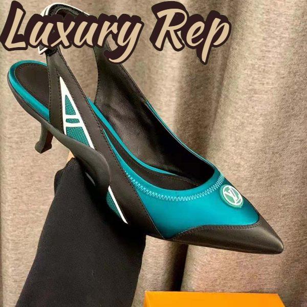Replica Louis Vuitton Women Archlight Slingback Pump Green Technical Satin Calf Leather 2