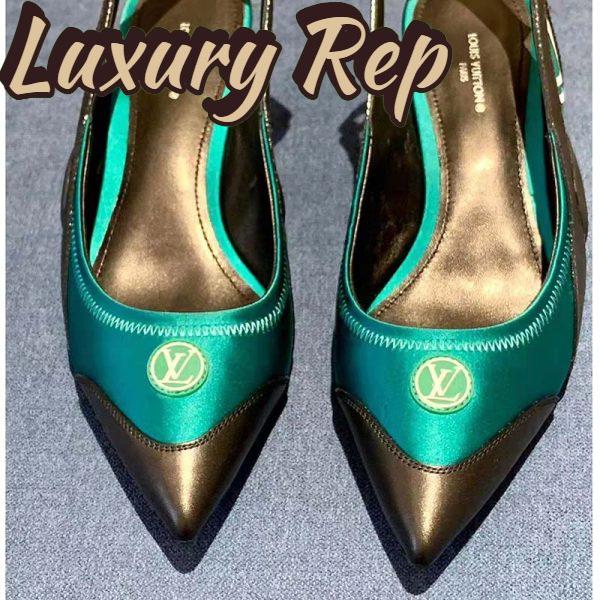 Replica Louis Vuitton Women Archlight Slingback Pump Green Technical Satin Calf Leather 8