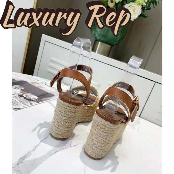 Replica Louis Vuitton Women Boundary Wedge Sandal Raffia and Tan Calf Leather 5