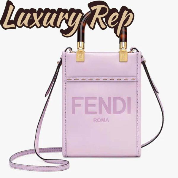 Replica Fendi Women Mini Sunshine Shopper Lilac Leather Mini Bag