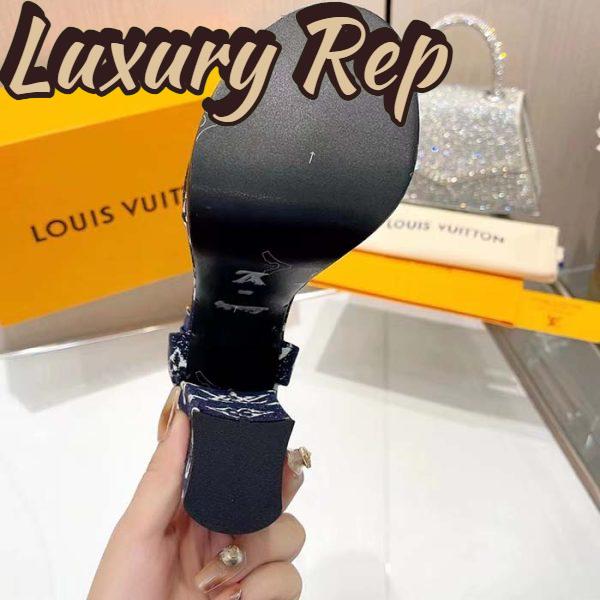 Replica Louis Vuitton Women LV Fame Platform Sandal Navy Monogram Denim Leather 11.5 CM Heel 10