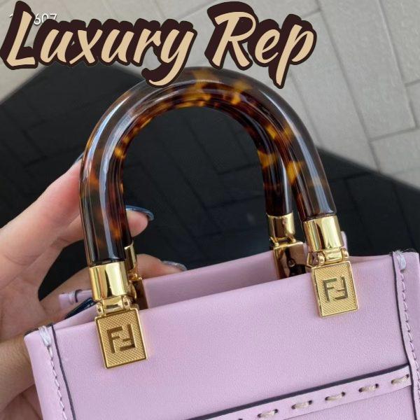 Replica Fendi Women Mini Sunshine Shopper Lilac Leather Mini Bag 9