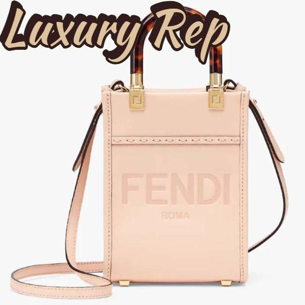 Replica Fendi Women Mini Sunshine Shopper Pale Pink Leather Mini Bag