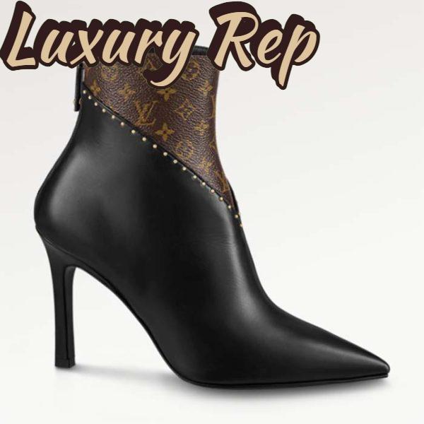 Replica Louis Vuitton Women LV Signature Ankle Boot Black Calf Leather Patent Monogram Canvas