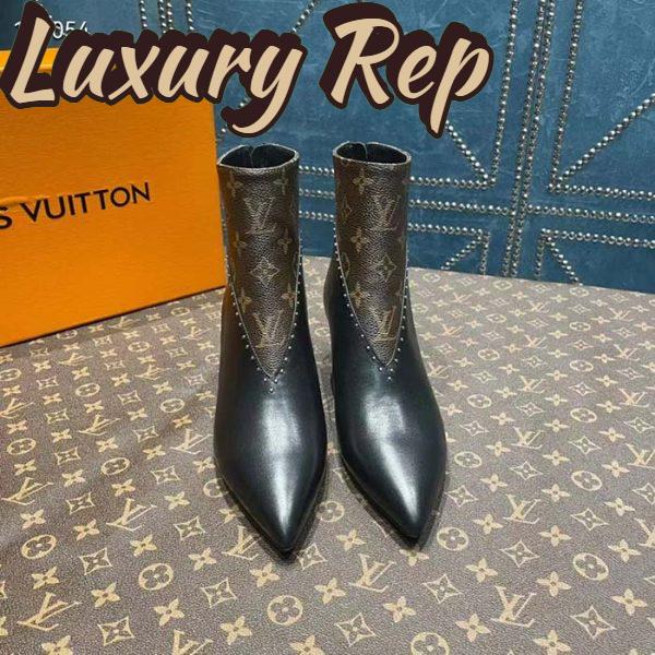 Replica Louis Vuitton Women LV Signature Ankle Boot Black Calf Leather Patent Monogram Canvas 3