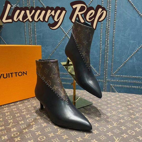 Replica Louis Vuitton Women LV Signature Ankle Boot Black Calf Leather Patent Monogram Canvas 4