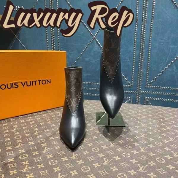 Replica Louis Vuitton Women LV Signature Ankle Boot Black Calf Leather Patent Monogram Canvas 7