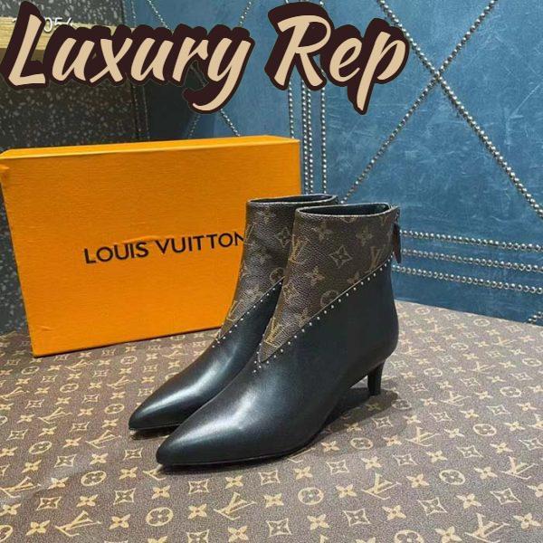Replica Louis Vuitton Women LV Signature Ankle Boot Black Calf Leather Patent Monogram Canvas 8