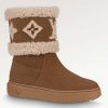 Replica Louis Vuitton Women LV Snowdrop Flat Ankle Boot Brown Suede Calf Shearling Wool 10