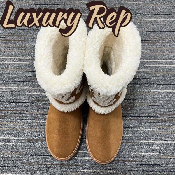 Replica Louis Vuitton Women LV Snowdrop Flat Ankle Boot Brown Suede Calf Leather Shearling Wool 4