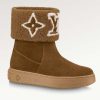 Replica Louis Vuitton Women LV Snowdrop Flat Ankle Boot Brown Suede Calf Leather Shearling Wool 9