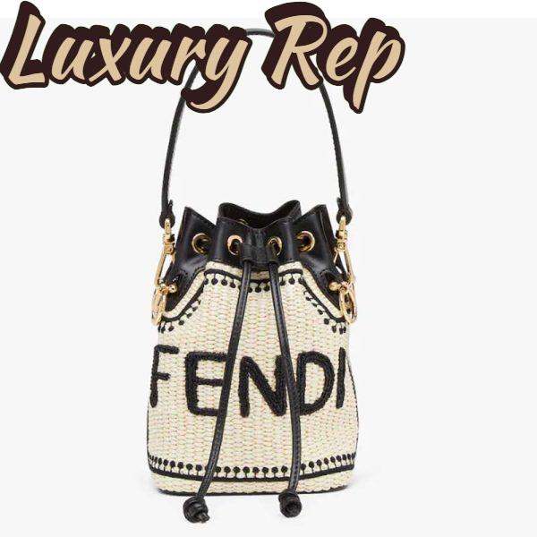 Replica Fendi Women Mon Tresor Beige Black Straw Mini Bag