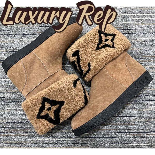 Replica Louis Vuitton Women LV Snowdrop Flat Ankle Boot Brown Suede Calf Shearling Wool 2