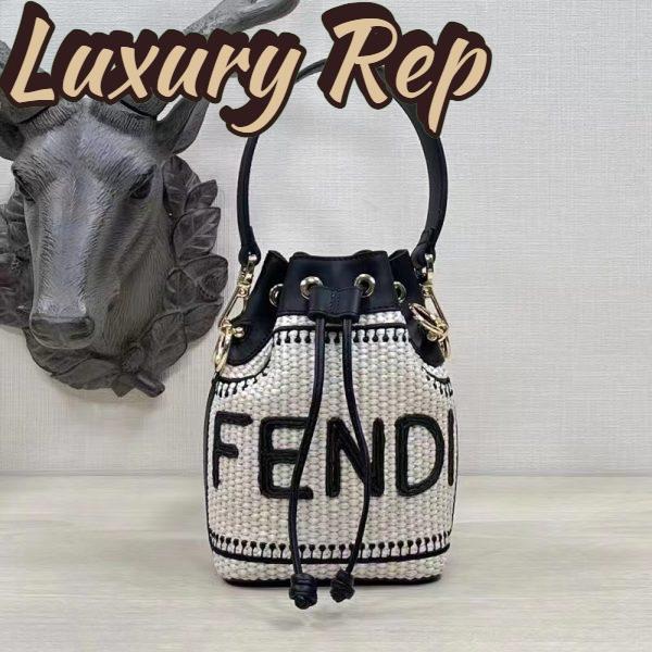 Replica Fendi Women Mon Tresor Beige Black Straw Mini Bag 3
