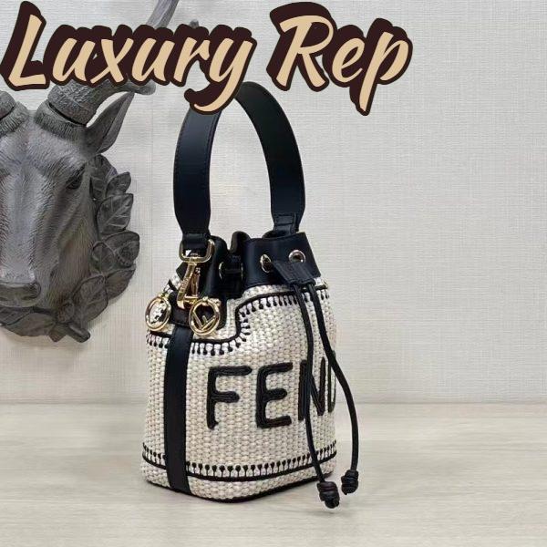 Replica Fendi Women Mon Tresor Beige Black Straw Mini Bag 4